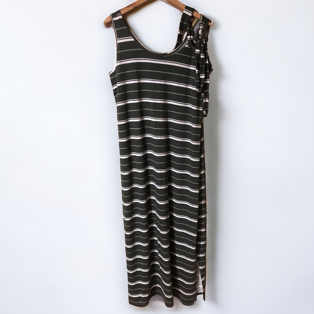 Belted Horizontal Stripe Green White Sleeveless Dress Belt Lily Morgan Large
